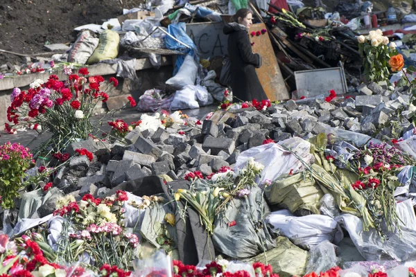 Flowers on the barricades of Kiev — Stock Photo, Image