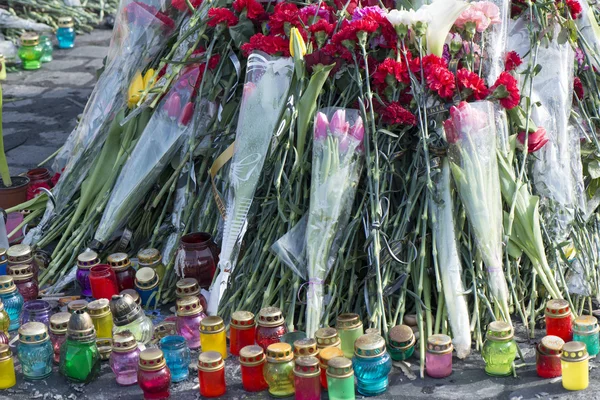 Blumen auf den Barrikaden Kiews — Stockfoto