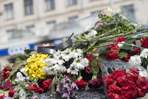 Kwiaty na barykady z Kijowa — Zdjęcie stockowe