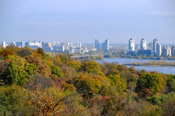 Осенний Панорамный Вид Левый Берег Днепра Киеве Украина — стоковое фото