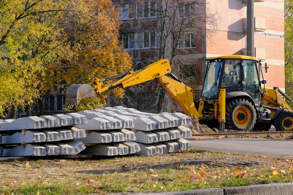 Sostituzione Dei Vecchi Binari Del Tram Kiev Ottobre 2021 Preparazione — Foto Stock