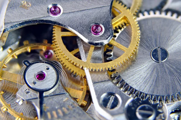 Παλιό Μηχανικό Εκκρεμές Μηχανισμό Wristwatch Shot Γκρο Πλαν Μακρο Φωτογραφία — Φωτογραφία Αρχείου