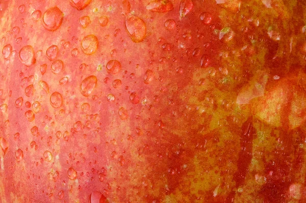 Czerwone Jabłko Kroplami Wody Wegetariańskie Jedzenie Zbliżenie Makro Fotografia — Zdjęcie stockowe