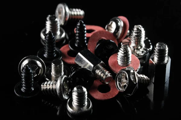 Bolts Screws Washers Assembly Installation Computer Equipment Close Macro Photography — Stock Photo, Image