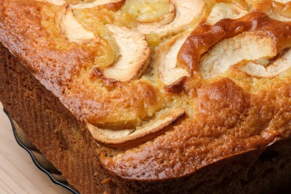 Delicious apple pie baked in the oven of a gas oven close-up macro photography