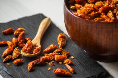 Kurutulmuş peperoncini biber. 