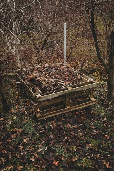 Composteur Palette Pour Les Restes Jardin Automne Après Saison — Photo