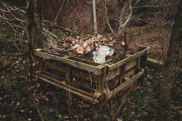 Compostor Paleta Para Restos Jardim Outono Após Temporada — Fotografia de Stock