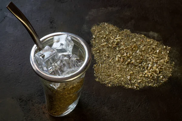 Frozen Terere Yerba Mate Glass Matero Shape Uruguay Made Yerba — стоковое фото