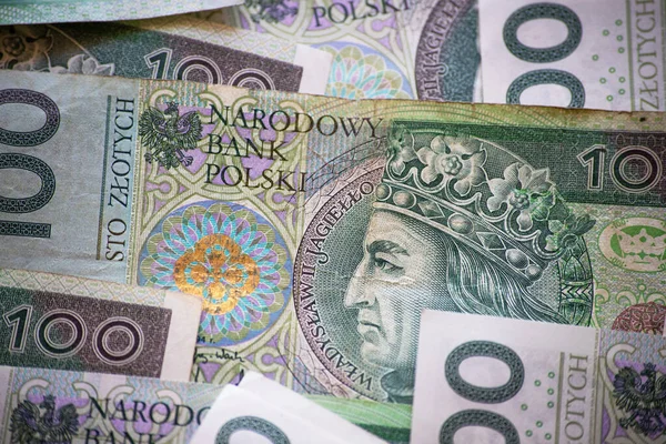 Lengyel Pénz 100 Zloty Üzleti Háttér Lengyelország Pénzneme — Stock Fotó