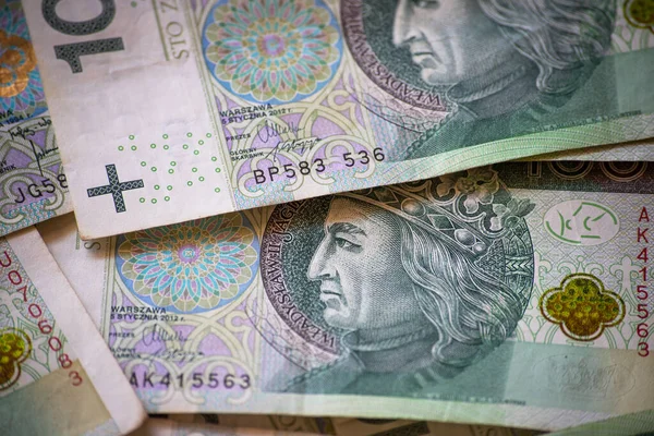 Dinheiro Polaco 100 Zloty Antecedentes Moeda Polónia — Fotografia de Stock