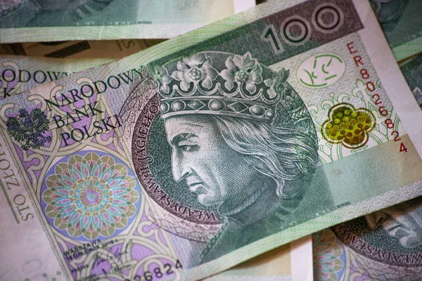 Польські Гроші 100 Злотих Походження Бізнесу Валюта Польщі — стокове фото
