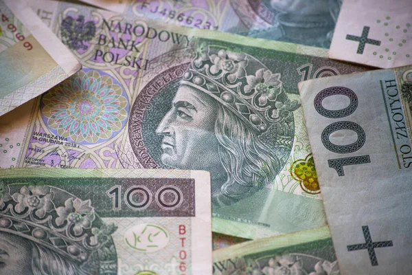 Polskie Pieniądze 100 Otoczenie Biznesu Waluta Polski — Zdjęcie stockowe