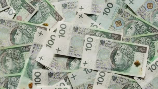 Πολωνικό Νόμισμα Pln Λεφτά Που Στριφογυρίζουν Κορυφαία Άποψη Πολωνικά Χρήματα — Αρχείο Βίντεο