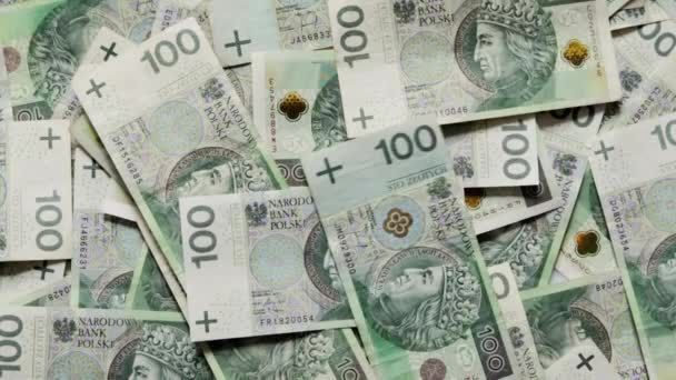 Polská Měna Pln Otáčení Peněz Pohled Shora Polské Peníze — Stock video