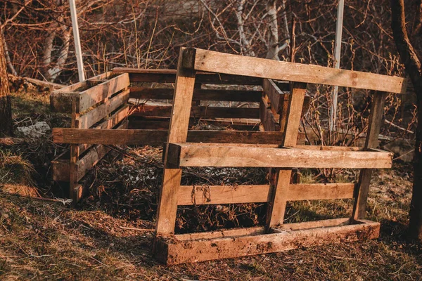 Composteur Palettes Ouvert Euro Dans Jardin Avec Des Restes Jardin — Photo