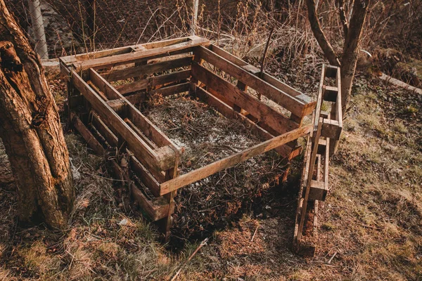 Open Euro Pallet Composter Tuin Met Tuin Keukenrestjes Binnen Permacultuur — Stockfoto