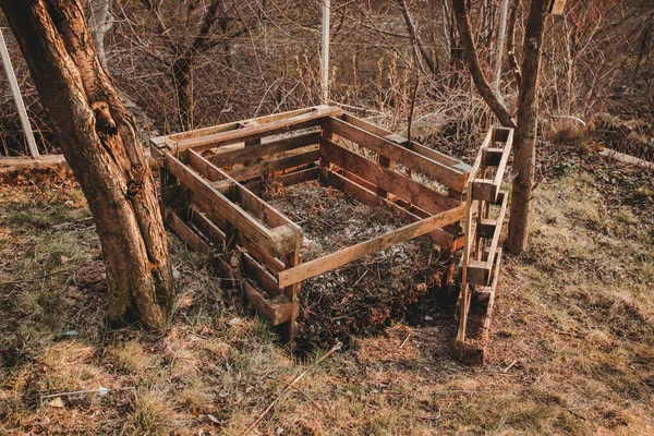 Compostaggio Pallet Euro Aperto Giardino Con Avanzi Giardino Cucina All — Foto Stock