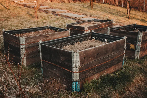 Hochbeete Garten Vor Der Saison Permakultur Konzept — Stockfoto