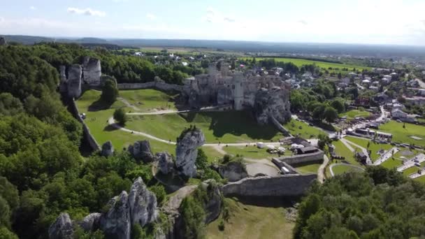 Veduta Aerea Sulle Rovine Del Castello Medievale Ogrodzieniec Slesia Polonia — Video Stock