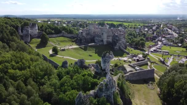 Vue Aérienne Sur Les Ruines Château Médiéval Ogrodzieniec Silésie Pologne — Video