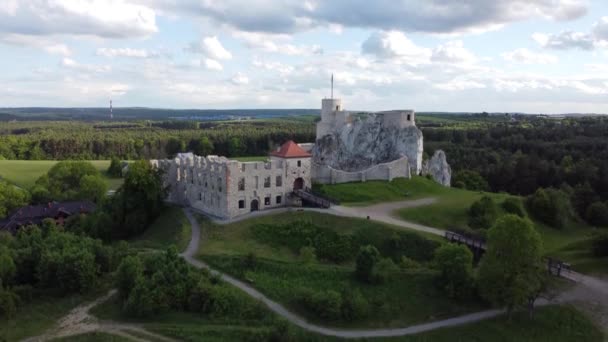 Rabsztyn Castle Ruins Poland Polish Jurassic Highland Trail Drone View — Stock Video