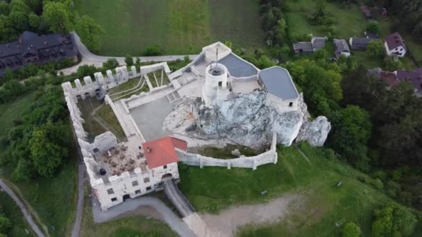 Rabsztyn Kalesi Polonya Harabe Polonya Jurassic Dağlık Yolu Drone Görünümü — Stok video