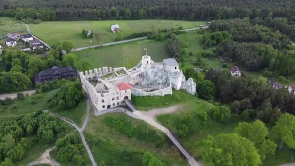 Rabsztyn Castle Ruins Poland Polish Jurassic Highland Trail Drone View — Stock Video