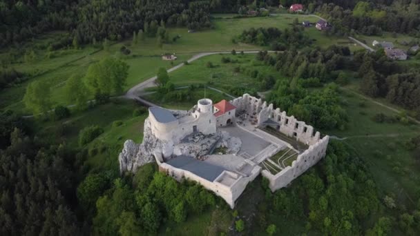 Ruínas Castelo Rabsztyn Polônia Trilha Jurássica Polaca Vista Para Drones — Vídeo de Stock