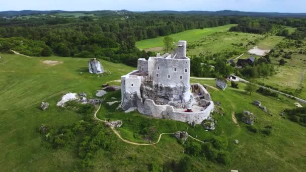 Burgruine Mirow Polen Polnischer Jura Höhenweg Drohnen Ansicht — Stockvideo