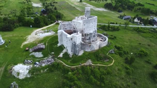 Ερείπια Κάστρου Μίροου Στην Πολωνία Πολωνικά Jurassic Highland Μονοπάτι Προβολή — Αρχείο Βίντεο