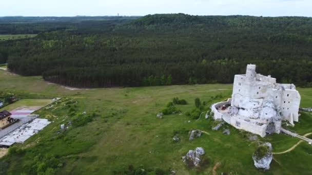 Mirow Kasteel Ruïnes Polen Poolse Jurassic Highland Trail Drone Aanzicht — Stockvideo