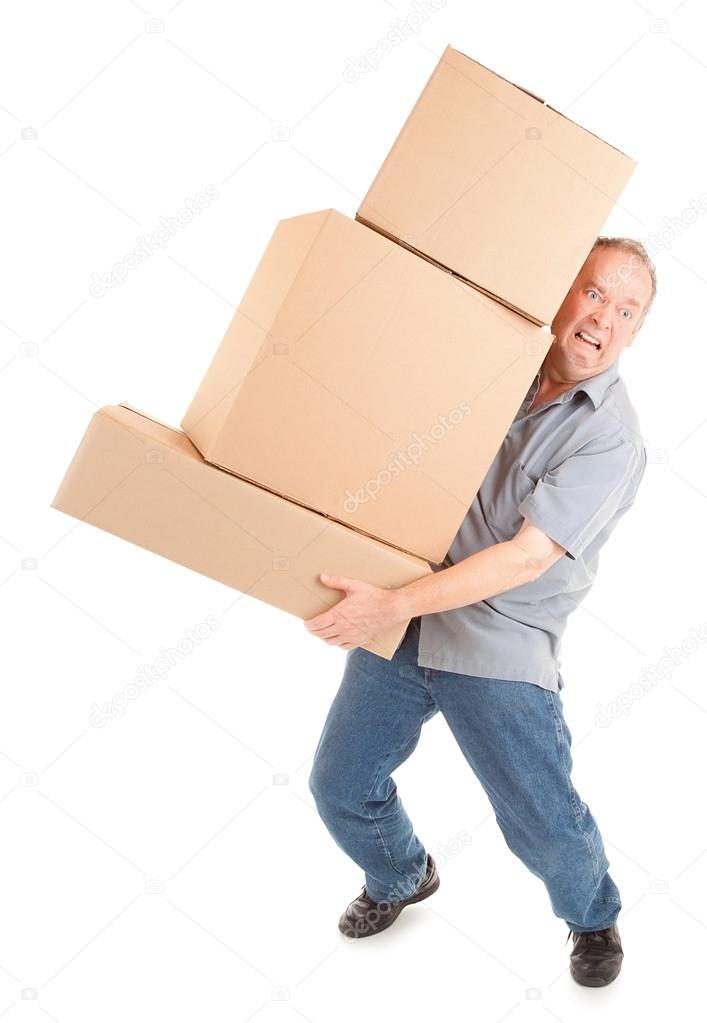 Man Painfully Carrying Boxes