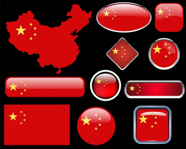 China mapa, bandera y botones Gráficos vectoriales