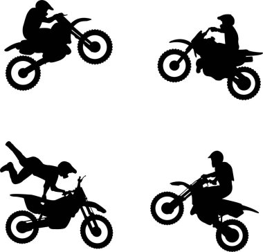 Motokros siluetleri, ekstrem motosport siluetleri - vektör