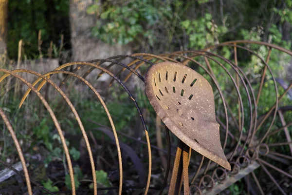 Rusty Hay Rake no Sol da Noite Fotos De Bancos De Imagens