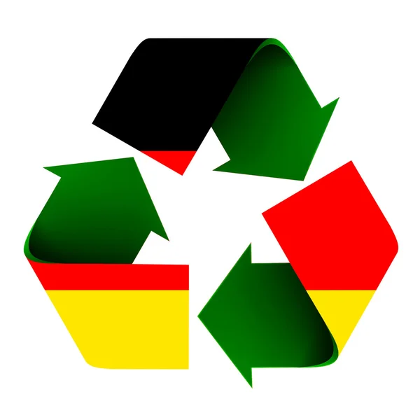 Drapeau allemand sur un symbole de recyclage — Photo