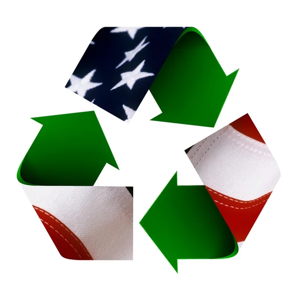 Bandera americana en un símbolo de reciclaje —  Fotos de Stock