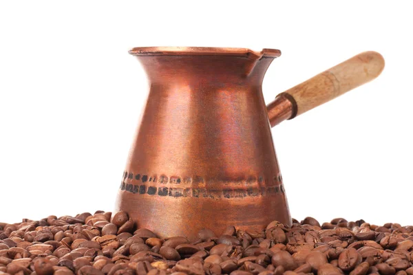 Turkish coffee pot and coffee beans — Stock Photo, Image