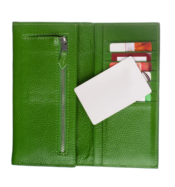 Open green leather wallet — Stock Photo, Image
