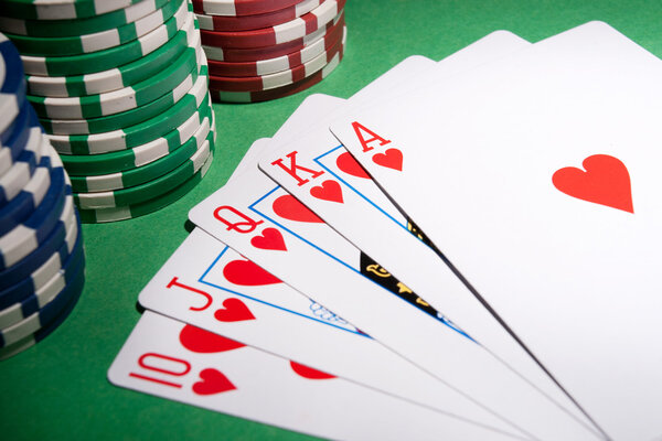 Royal flush and chips