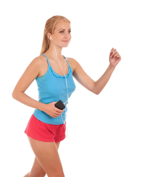 Šťastná mladá žena běží — Stock fotografie