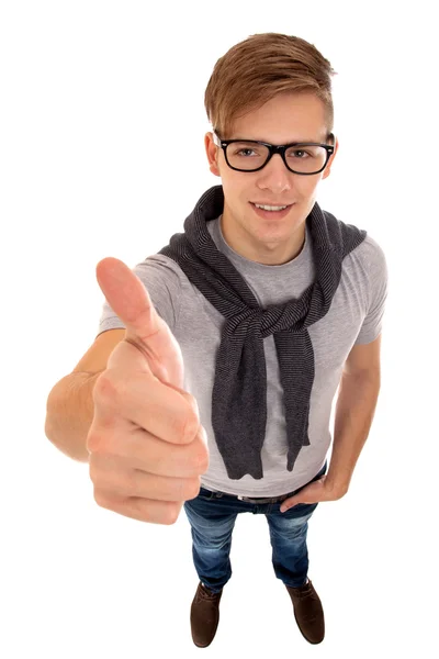 Top view of a young man going thumb up. — Stock Photo, Image