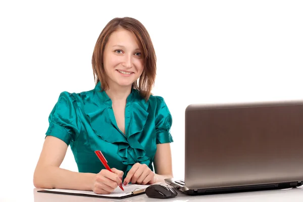 Portrait of business woman sitting on her desk — Stock Photo, Image