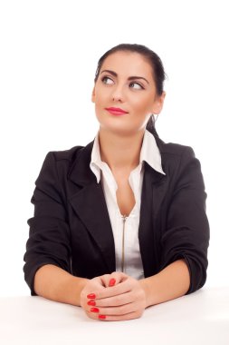 onun masasında oturan iş kadın portresi