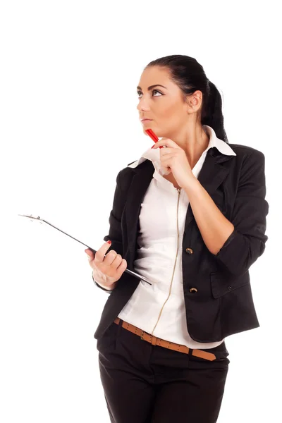 Woman holding clip board — Stock Photo, Image