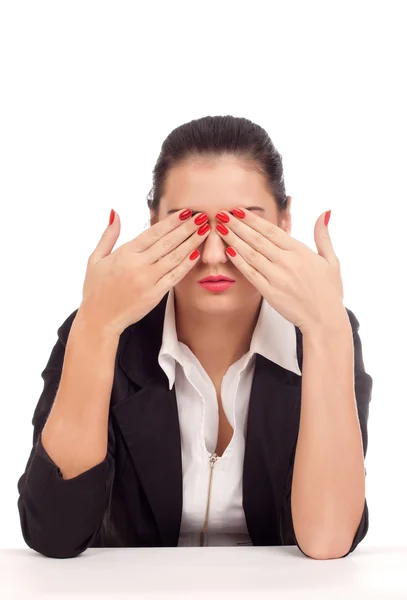 Biznes kobieta zasłaniając jej oczy — Zdjęcie stockowe