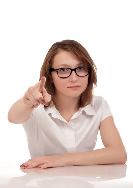 Portrait of angry woman pointing at you — Stock Photo, Image