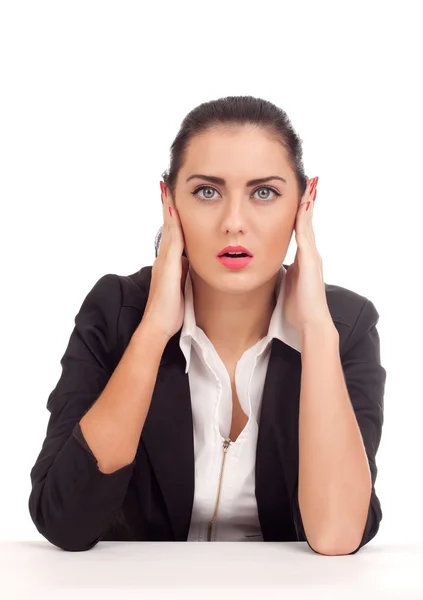 Business woman covering her ears — Stock Photo, Image