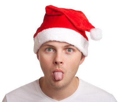 genç adam Noel Baba şapkası